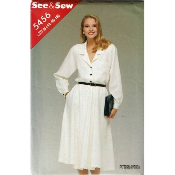 Butterick See and Sew Sewing Pattern 5456 Dress Notched Collar Misses Size 14-18 - Picture 1 of 2